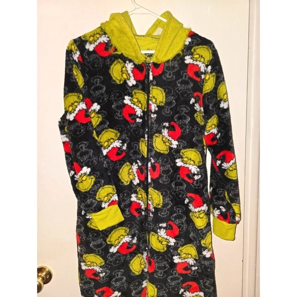 Dr. Seuss The Grinch Fleece Hooded Onesie Union Suit Pajamas Size M (8-10)